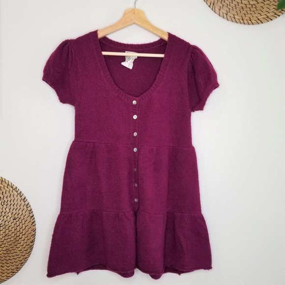 Love Rocks Button Down Knit Babydoll Sweater Cardigan Short Sleeve - Picture 3 of 10